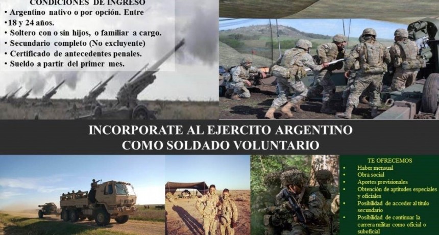 JUNIN / Se ha iniciado la inscripción para incorporarse como Soldados Voluntario del Ejército Argentino.