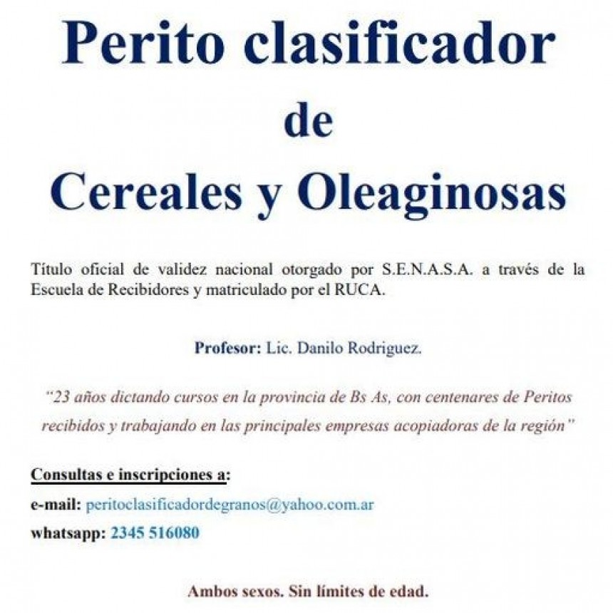 Perito Clasificador de Cereales y Oleaginosos