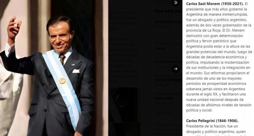 La Casa Rosada incluyó a Carlos Menem en el nuevo Salón de los Próceres