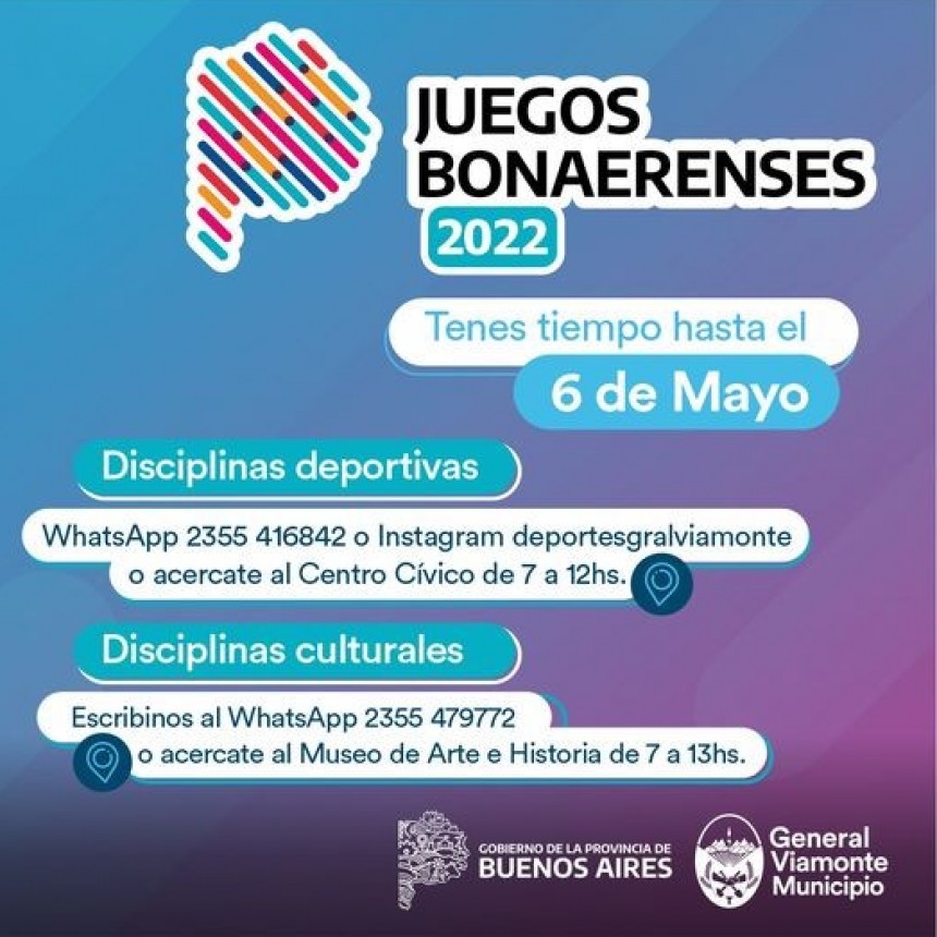 JUEGOS BONAERENSES / Hasta el 6 de mayo inscribite 
