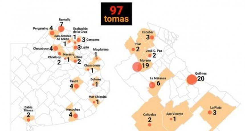 El mapa de las tomas de tierras en la provincia de Buenos Aires: 97 usurpaciones y casi mil hectáreas ocupadas en 25 municipios