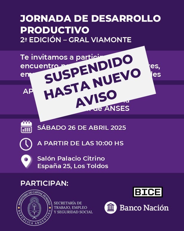 Jornada de Desarrollo Productivo, suspendida!