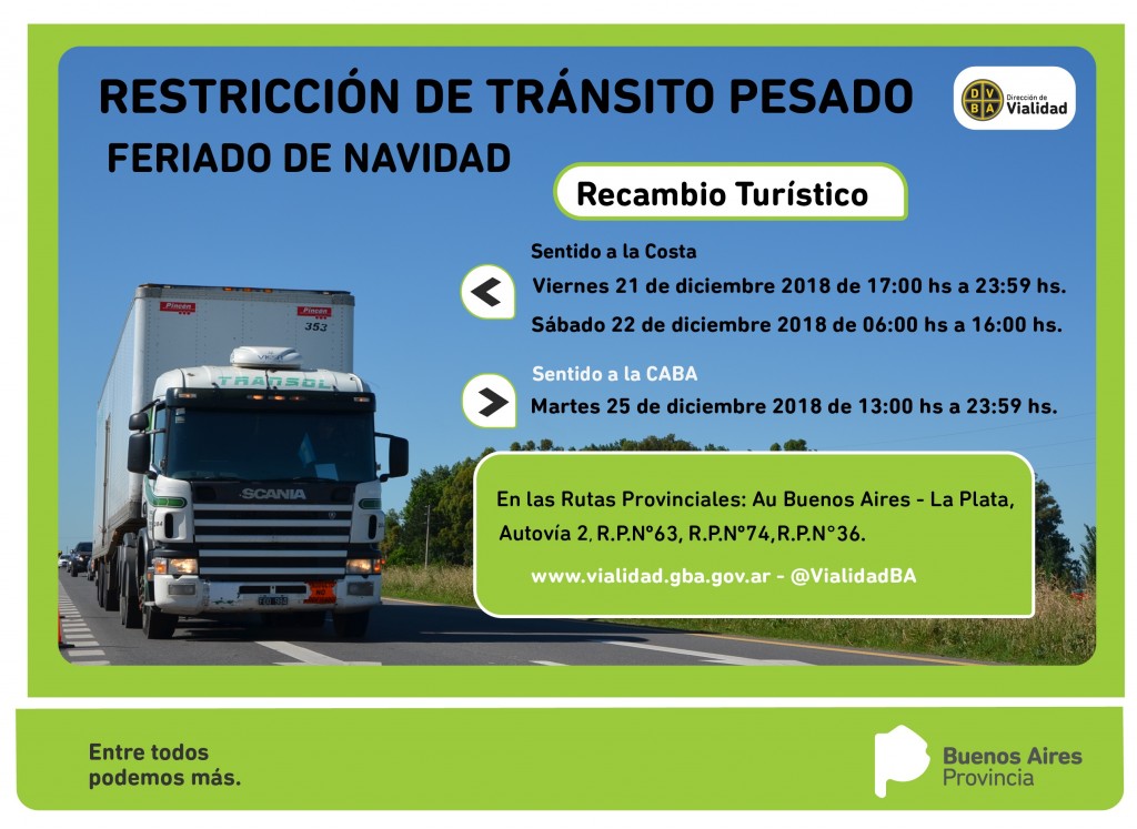 Restringen la circulación de camiones por Navidad en las rutas bonaerenses